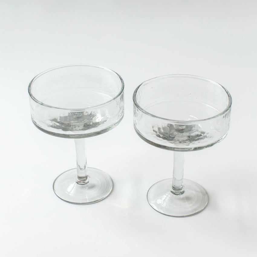 Handblown Hammered Coupe Cocktail Glasses, Clear - set of 4