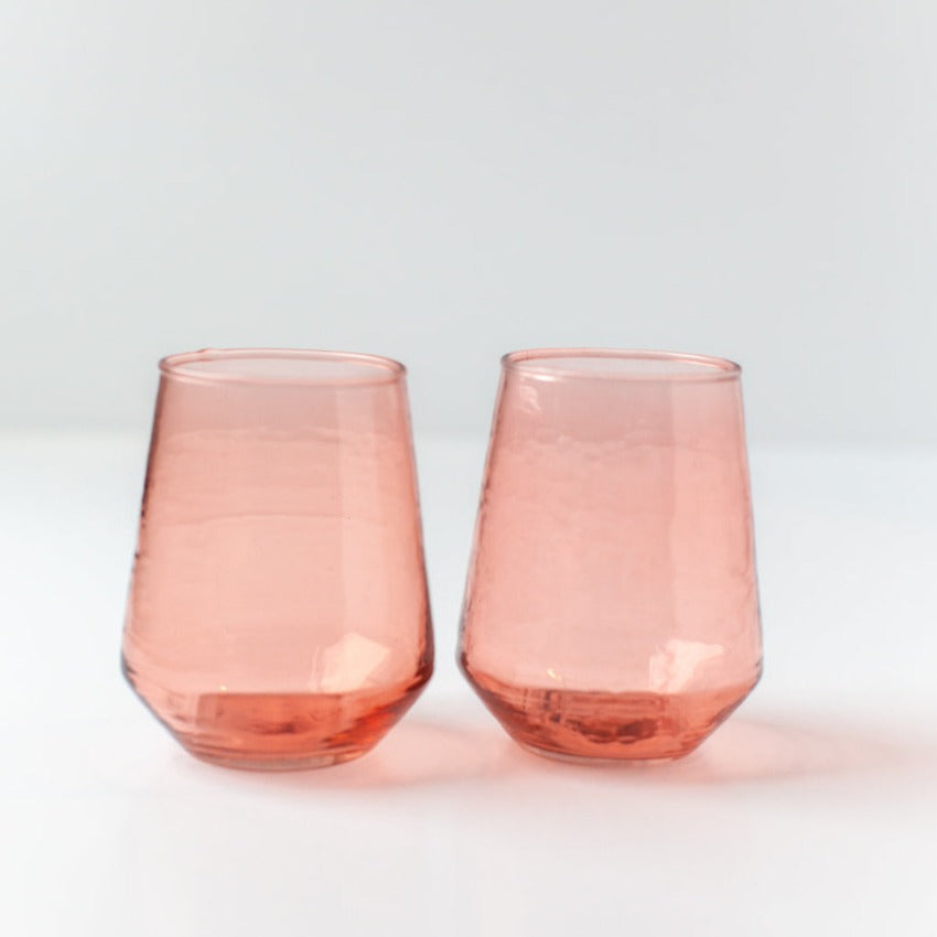 Handblown Hammered Glass Water Tumbler, Blush - set of 4