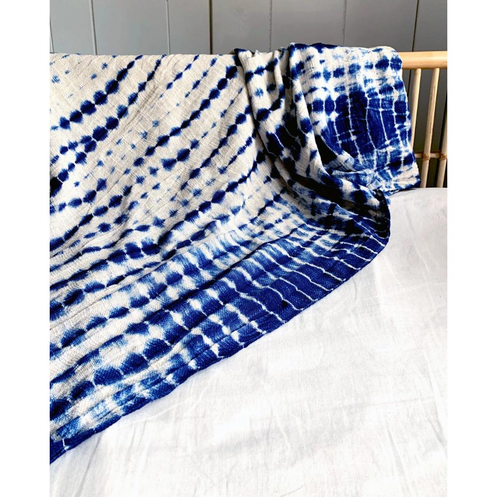 Indigo Shibori Throw - Vines