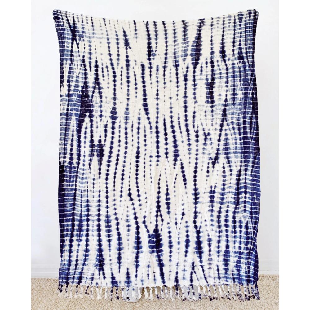 Indigo Shibori Throw - Vines